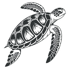 Stylized sea turtle illustration in black and white