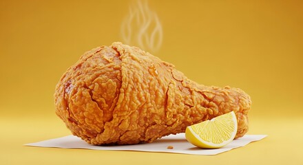 A piece of fried chicken with lemon