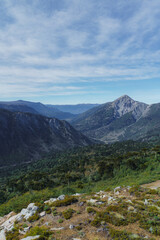 Panoramic Mountain Landscape View from Cerro Impodi with Volcán Batea Mahuida and Andean Forest in Villa Pehuenia Moquehue Patagonia Argentina