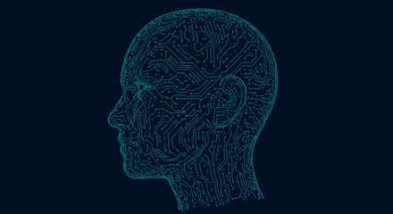 Obraz premium Human head silhouette with binary code concept illustration