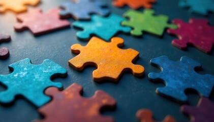 A network of interconnected puzzle pieces symbolizing teamwork and collaboration in the workplace, team success, group effort