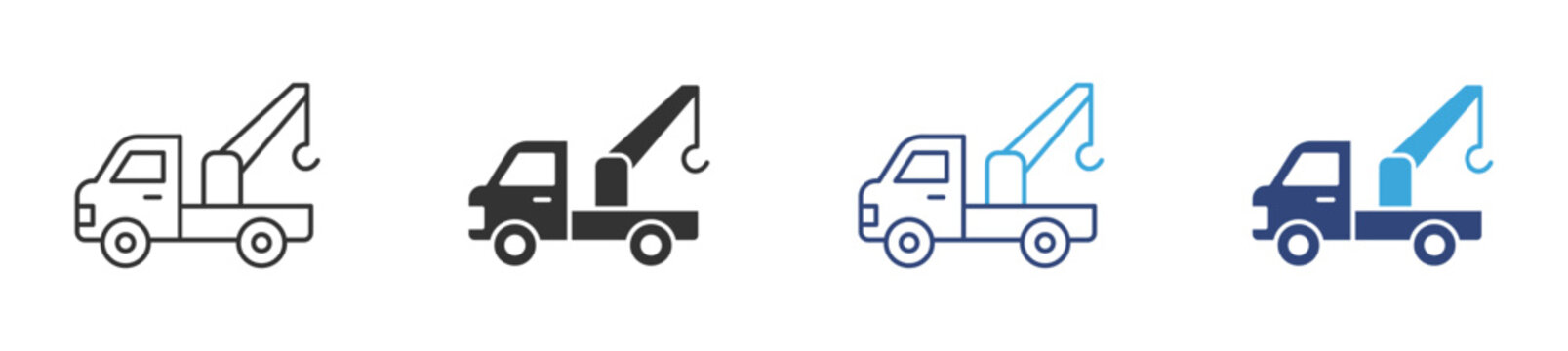tow truck with crane icon set in outline and flat style , vector illustration. 
