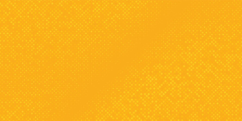 abstract Yellow halftone pattern. Retro comic gradient background. Bright orange pixelated dotted texture overlay. Cartoon pop art faded gradient pattern.