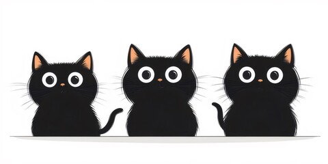 Obraz premium Three Pixelated Black Cats With Big Eyes Standing Together on a White Isolated Background