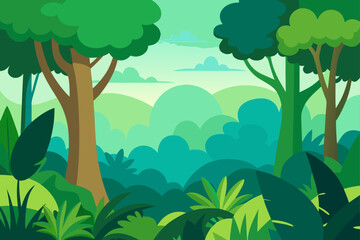 Fototapeta premium Lush green forest with trees and rolling hills view