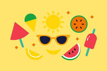 Summer themed design with sun and fruit elements