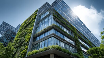 Fototapeta premium Green architecture meets modern design in an urban environment under a blue sky