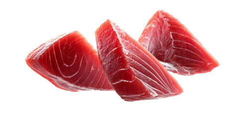 Fresh Raw Tuna Steaks on Black Background, Delicious Seafood Ingredient for Sushi and Sashimi Preparation Culinary Concept