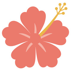 Red hibiscus flower illustration with five petals and yellow stamen on white background