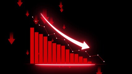 Trade for profit in the stock market. The stock price falls, the red graph indicates a loss. Bear market condition, stagnation or falling of market prices. down business graph loss project. 4k - Powered by Adobe