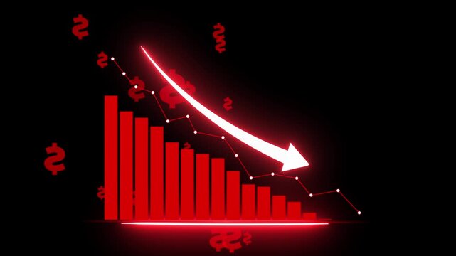 Trade for profit in the stock market. The stock price falls, the red graph indicates a loss. Bear market condition, stagnation or falling of market prices. down business graph loss project. 4k