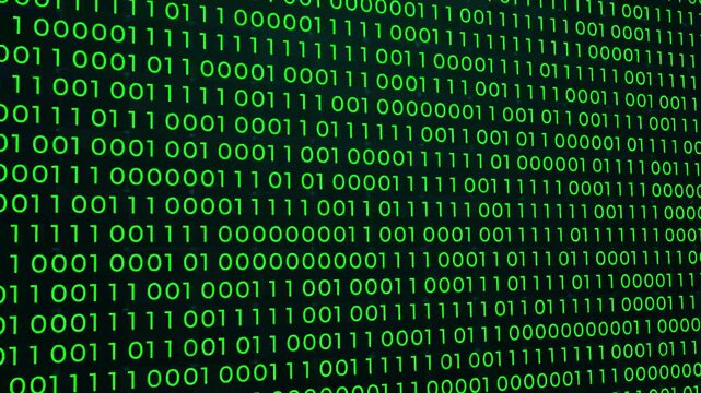 vertical stream of glowing binary digits (0s and 1s) in blue over a black background. Perfect for futuristic animations, cyberpunk intros, coding videos, Motion graphics of binary code concept. 4k