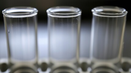 Three clear glass cylinders with slightly different levels of transparency.