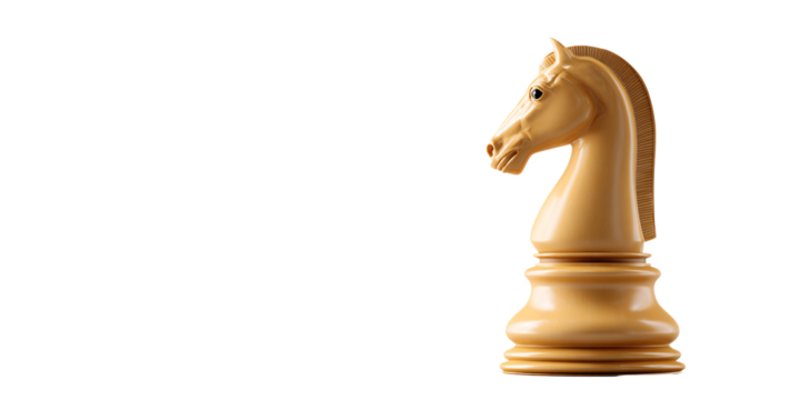Elegant ivory knight chess piece on black background, strategic game of chess, symbol of strategy, leadership, and competition