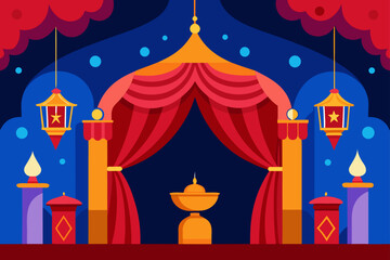 a vibrant moroccan bazaar backdrop with richly pat