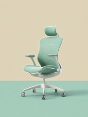Modern ergonomic office chair with a unique wave pattern in a refreshing mint green color, designed for comfort and style