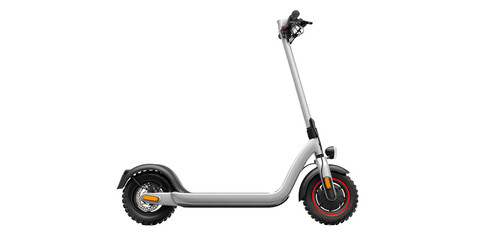 Modern silver electric scooter isolated on black background Sleek design of ecofriendly urban transportation for commuting and recreation