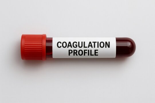 Blood sample for a coagulation profile test resting on a clean white surface, highlighting essential elements of medical analysis and diagnosis
