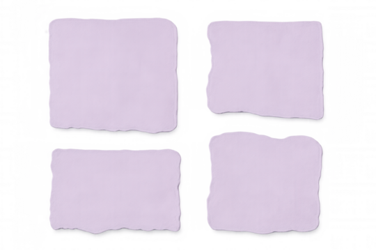 Purple paper fragments overlapping, creating textural collage pattern with transparent backdrop, highlighting graphic design potential