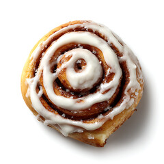 Fototapeta premium Delicious cinnamon roll with cream cheese icing isolated on white background