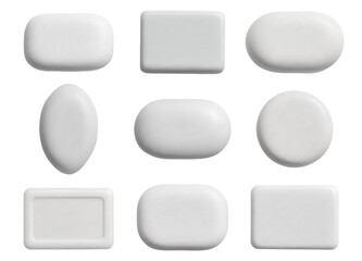 Black and white soap bar set realistic 3D vector illustration