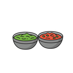 Two bowls of colorful dips sit side by side on a white surface, offering a tasty and appetizing snack option for a party or gathering.