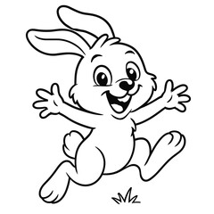 Fototapeta premium Happy rabbit jumping with outstretched arms in coloring page concept 