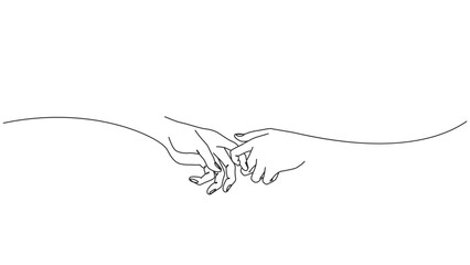 Minimalist line art illustration of two hands making a pinky swear gesture