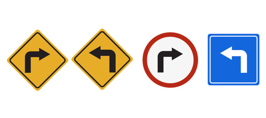Turn Arrow Traffic Signs - Set of Warning and Regulatory Icons for Right Turn, Left Turn, and Directional Guidance

