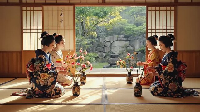 Group of Geishas in Japan.