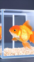 Goldfish in a clear acrylic cube tank