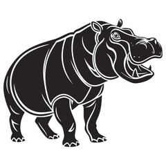 Obraz premium Black and White Hippopotamus Vector Illustration.