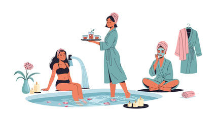 Young woman applying lipstick with a mirror while an older woman holds makeup brushes and a compact learning and teaching beauty skills