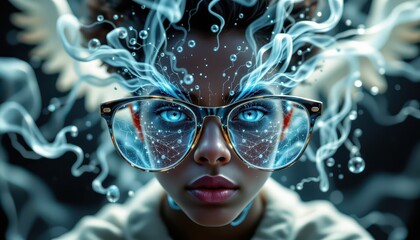 Futuristic Person with Energetic Glow and Stylish Glasses