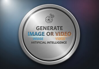 Metallic badge showcasing image or video generation by artificial intelligence.