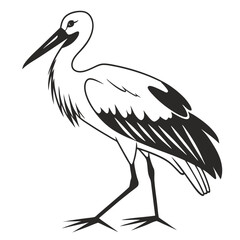 Obraz premium Elegant Stork Bird Minimalist Black and White Illustration.