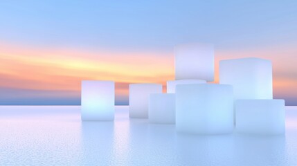 A digital rendering of a futuristic cityscape at sunset.