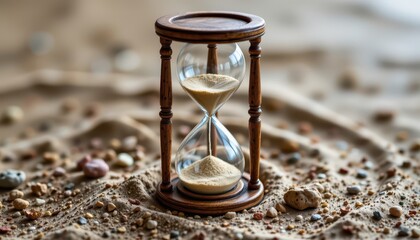 Closeup Wooden Hourglass Sandy Surface