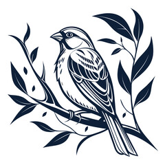 Fototapeta premium Stylized Bird on Branch Minimalist Illustration.