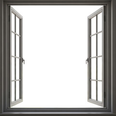 Open window frame with black space inside detailed realistic render transparent background