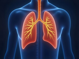 Red Lungs on Blue Human Torso Anatomical Illustration Digital Art