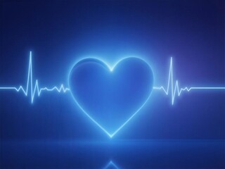 Glowing Blue Heart Shape with Heartbeat Line on Dark Textured Background