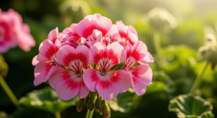 Obraz premium Beautiful Pink Geranium Flowers Blooming in Sunlight