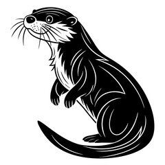 Naklejka premium Stylized black and white illustration of a sitting otter