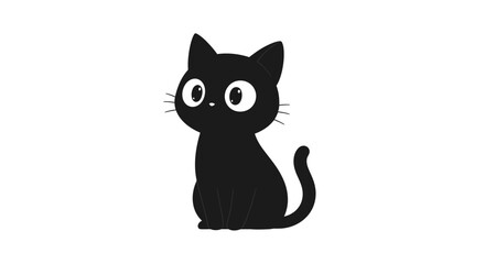 Cute cartoon black cat sitting