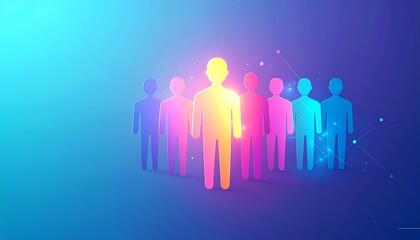 Abstract illustration of a group of people, with a highlighted central figure