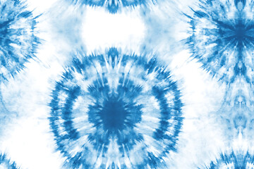 Abstract tie-dye pattern, blue and white color scheme, seamless texture for fabric printing. Background with tie-dye effect in a circular design, high resolution