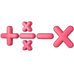 Obraz premium Pink math symbols plus minus divide multiply isolated on white background