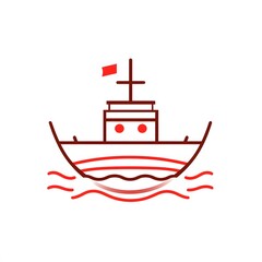 Obraz premium Minimalist maritime vessel floating on serene ocean waters rendered in outline style