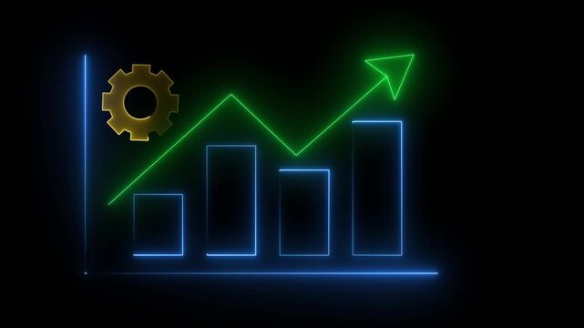 Business efficiency concept, how much a company or organization can produce as it relates to time, cost and quality. Businessman shows glowing neon line of profit maximization icon on black background